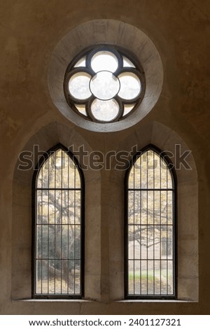 Gothic window inside the Convent of St Agnes of Bohemia, Prague. Typical medieval architecture
