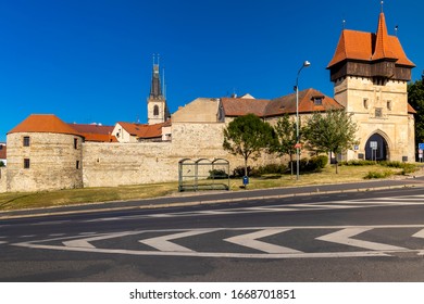 Gothic Zatec gate and medieval fortification in Louny, Czech republic