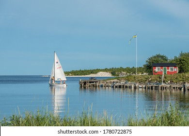 GOTLAND, SWEDEN - JULY 3, 2016: Idyllic Summer Day At St Olofsholm On Swedish Baltic Sea Island Gotland. Gotland Is A Major Travel Destination During Summer.