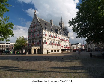 Gouda 15th Century City Town Hall In Summer Time.