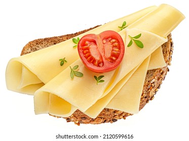Gouda cheese slices on rye bread isolated, top view - Shutterstock ID 2120599616