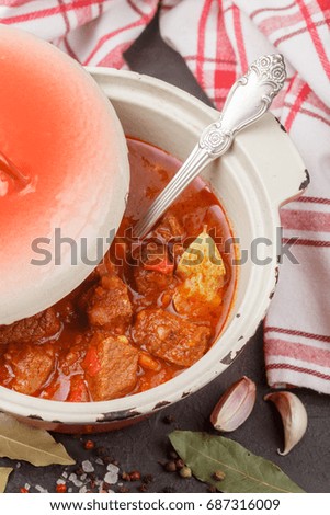 Similar – Image, Stock Photo Cast iron pot with ingredients