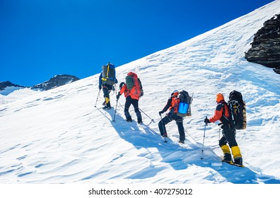 Goup Climbers Reaching Simmit Team Work Stock Photo 410410096 ...