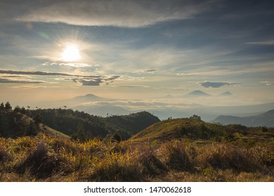 Gourgeous sunrise on Mount Prau. Mount Prau known for the best golden sunrise of southeast asia. Mount Prau is also one of the favorite climbing destinations and is very popular among travelers.
