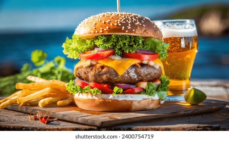 Gourmet Beachside Burger Feast with Craft Beer - Powered by Shutterstock