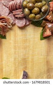 Gourmet Charcuterie Board Flat Lay Top Down With Copy Space