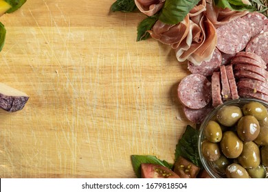 Gourmet Charcuterie Board Flat Lay Top Down With Copy Space