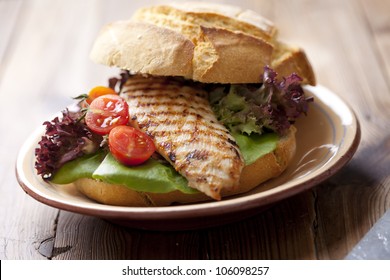 Gourmet Chicken Sandwich With Fresh And Healthy Ingredients