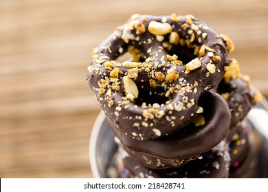 Gourmet Chocolate Covered Pretzels On A White Background.