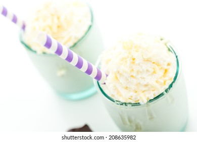 Gourmet cold honey lovender chocolate drink garnished with white chocolate. - Powered by Shutterstock