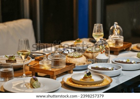 Gourmet dining experience with exquisite dish presentation. Fine dining and culinary art.
