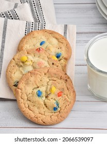 Gourmet Homemade Cookies And Milk, Overhead View