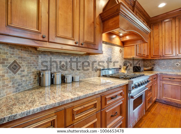 Gourmet Kitchen Boasts Curved Kitchen Hood Stock Image Download Now