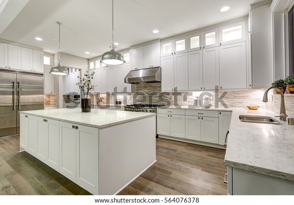 Gourmet Kitchen Features White Shaker Cabinets Stock Photo Edit
