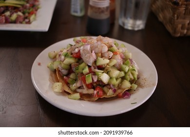 Gourmet Shrimp Ceviche Tostada From Mazatlan, Mexico