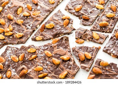 Gourmet slab of Almond Bark on a white background. - Shutterstock ID 189284426
