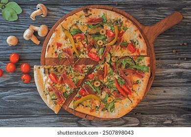 gourmet sliced pizza vegetables meat - Powered by Shutterstock