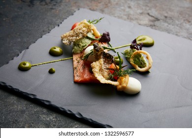 Gourmet style appetizer with cured or smoked salmon