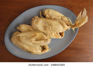 Gourmet Tamales On Plate In Mexico City (Overhead)