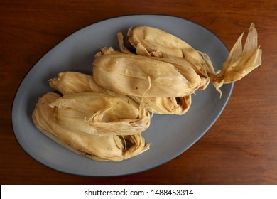 Gourmet Tamales On Plate In Mexico City (Overhead)