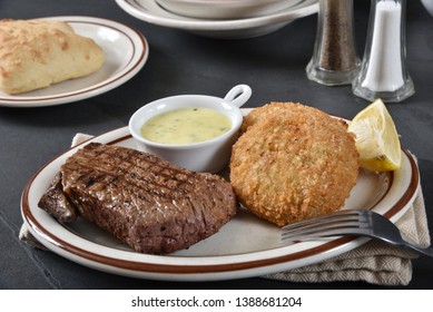 Gourmet Top Sirloin Steak With Crab Cakes And Bearnaise Sauce