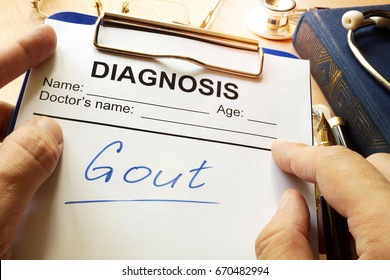 Gout written on a medical form.