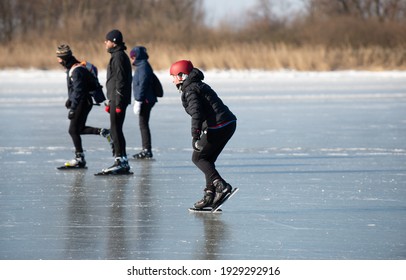 Gouwzee Netherlands 11 February 2021 Female Ice Skater With Red Helmet