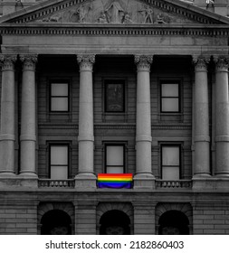 Government Building Displaying A Pride Flag For LGBTQ Rights And Acceptance