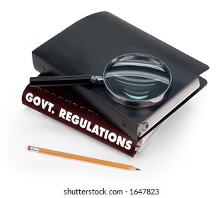 government regulations, magnifier, pencil