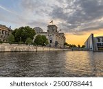 Governmental quarter of Berlin with the Parliament building Bundestag at sunset, Berlin, Germany