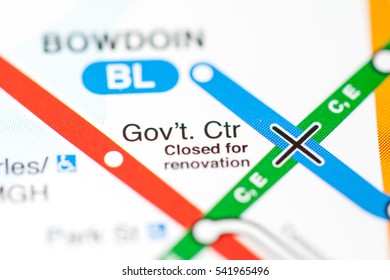 Gov't Ctr Station. Boston Metro Map.