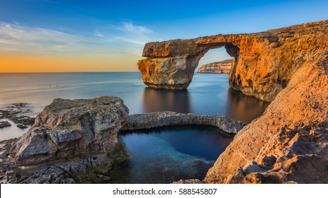 Gozo  Malta    The beautiful Azure Window  natural arch   famous landmark the island Gozo at sunset