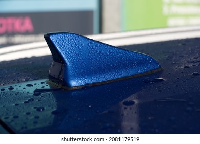 GPS Antenna On A Roof Of Car After The Rain