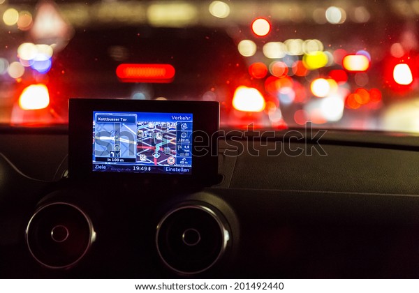 GPS device in a car at\
night