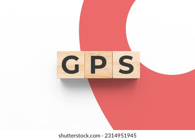 GPS (Global Positioning System) wooden cubes on white background - Shutterstock ID 2314951945