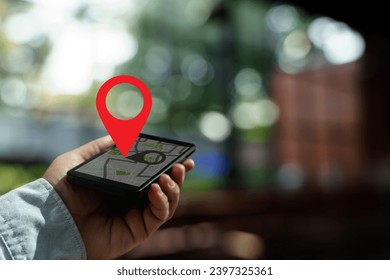 GPS Map to Route Destination network connection Location Street Map with GPS Icons Navigation - Powered by Shutterstock