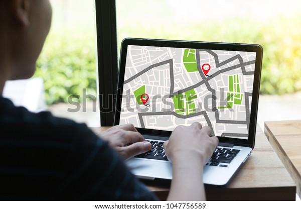 GPS Map to Route Destination
network connection Location Street Map with GPS Icons 
Navigation