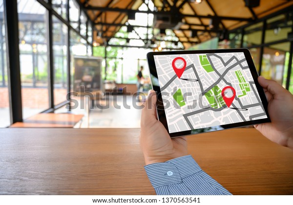 GPS Map to Route Destination\
network connection Location Street Map with GPS Icons\
Navigation