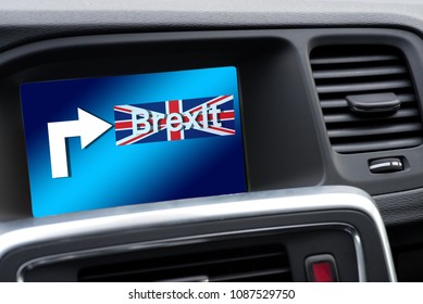 A GPS Navigation In The Car Points To The Brexit