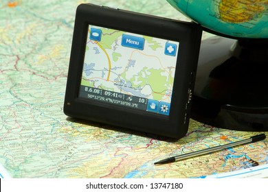 gps navigation on a map and globe