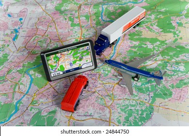  GPS Navigation System On A  Map. Car Form Is Changed.