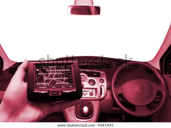GPS Vehicle navigation system in a man hand.\
More of this serioes on my\
portfolio!