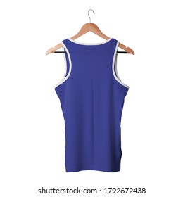 Grab This Back View Male Tank Top Tshirt Mock Up In Royal Blue Color With Hanger Is A Simple And Modern Blank Template.