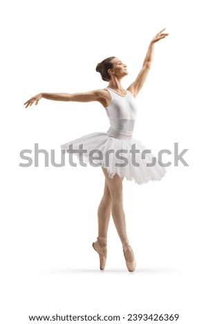 Graceful ballerina dancing isolated on white background