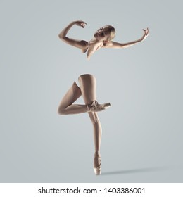Graceful ballet dancer or classic ballerina dancing isolated on studio background. Woman's beautiful dance. The grace, artist, contemporary, movement concept. Abstract design.