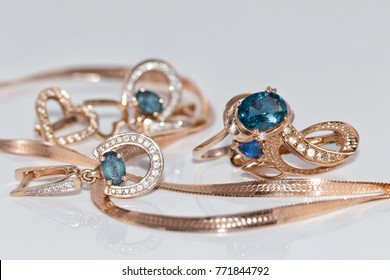 Graceful Gold Jewelry With Topaz Ring And Earrings