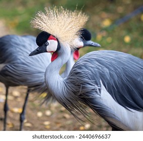 Graceful Grey Crowned Cranes Standing Serene in Natural Surroundings - Powered by Shutterstock