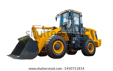 Grader and Excavator Construction Equipment with clipping path isolated on white background