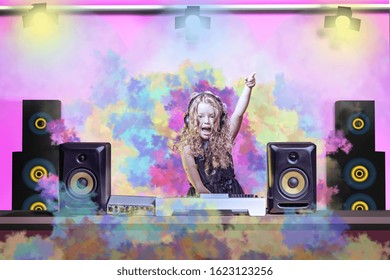 A Gradeschooler Girl As DJ At The Kids Disco