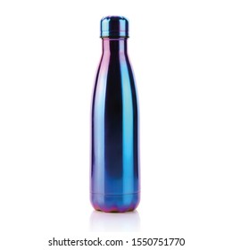 Gradient Effect Stainless Steel Aluminium Glossy Metal Swell Water Bottle Isolated White Background  For Hot   Cold Beverages  Design Template for Mock  up  Branding  Advertise etc  Studio Shoot